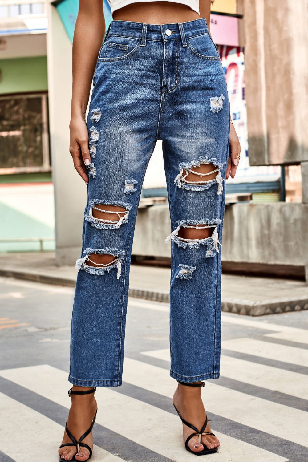 Bodycon-Distressed High Waist Jeans