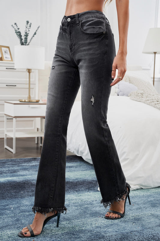 All Yours-Frayed Hem Flare Leg Jeans